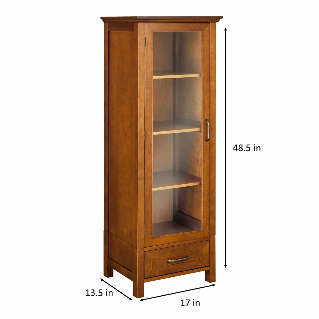 TeamsonUS Teamson Home Avery Wooden Linen Tower Cabinet With Storage, Oiled Oak