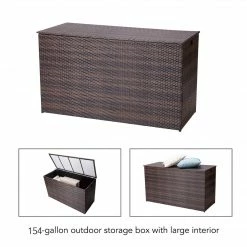 TeamsonUS Teamson Home Outdoor Rattan Wicker 154 Gallon Patio Storage Box With Lining, Brown New