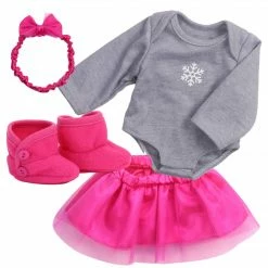 TeamsonUS Sophia's 4 Piece Snowflake Outfit For 15" Baby Dolls, Pink/ Gray Kids