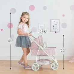 TeamsonUS Olivia's Little World Polka Dots Princess 2-in-1 Baby Doll Stroller, Pink