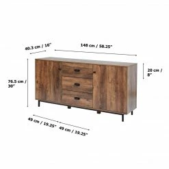 TeamsonUS Teamson Home Brooklyn Sideboard With Storage Plus Metal Legs And Handles, Brown