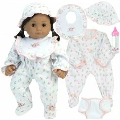 TeamsonUS Sophia's 5 Piece Floral Print Baby Doll And Bottle Set For 15'' Dolls, White/Pink