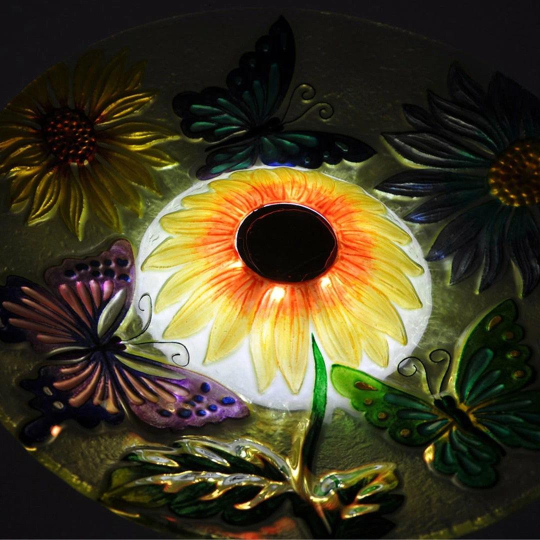 TeamsonUS Teamson Home Outdoor 18" Hand Painted Butterfly Fusion Glass Solar Bird Bath W/ Stand