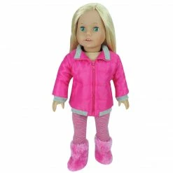 TeamsonUS Sophia's 4 Piece Winter Outfit With Bear Fur Hat Set For 18'' Dolls, Hot Pink Kids