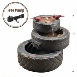 TeamsonUS Teamson Home Outdoor Stacked Aged Tires Fountain