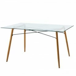 TeamsonUS Teamson Home Minimalist Glass Top Dining Table With Wood Base, Natural