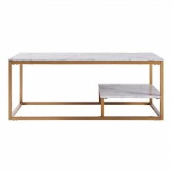 TeamsonUS Teamson Home Marmo Modern Marble-Look Coffee Table With Shelf, Marble/Brass