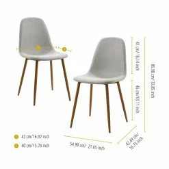 TeamsonUS Teamson Home Minimalist Dining Chair With Wood Grain Metal Legs, Set Of 2, Natural/Light Gray