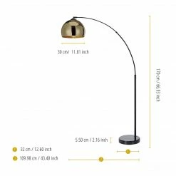 TeamsonUS Teamson Home Arquer Arc Metal Floor Lamp With Bell Shade, Gold