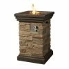 TeamsonUS Teamson Home 20" Outdoor Square Slate Rock Propane Gas Fire Pit With Natural Stone Steel Base, Brown