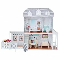 TeamsonUS Teamson Kids Dreamland Farm Dollhouse With 14 Accessories, White/Gray