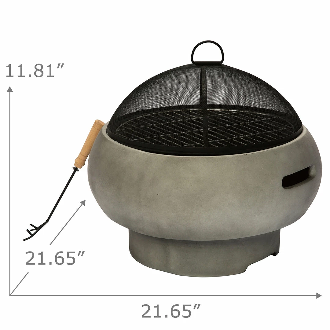 TeamsonUS Teamson Home 21" Outdoor Round Stone Wood Burning Fire Pit With Faux Concrete Base, Gray