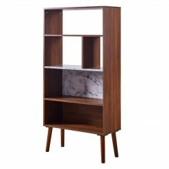 TeamsonUS Teamson Home Kingston Wooden Bookcase With Marble-Look Top, Marble/Walnut