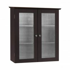 TeamsonUS Teamson Home Chesterfield Removable Wooden Wall Cabinet With 2 Waffle Glass Doors, Espresso