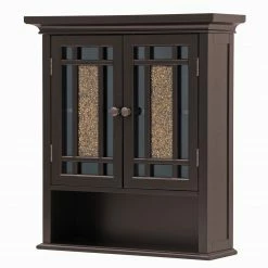 TeamsonUS Teamson Home Windsor Removable Wooden Wall Cabinet With Glass Mosaic Doors, Dark Espresso