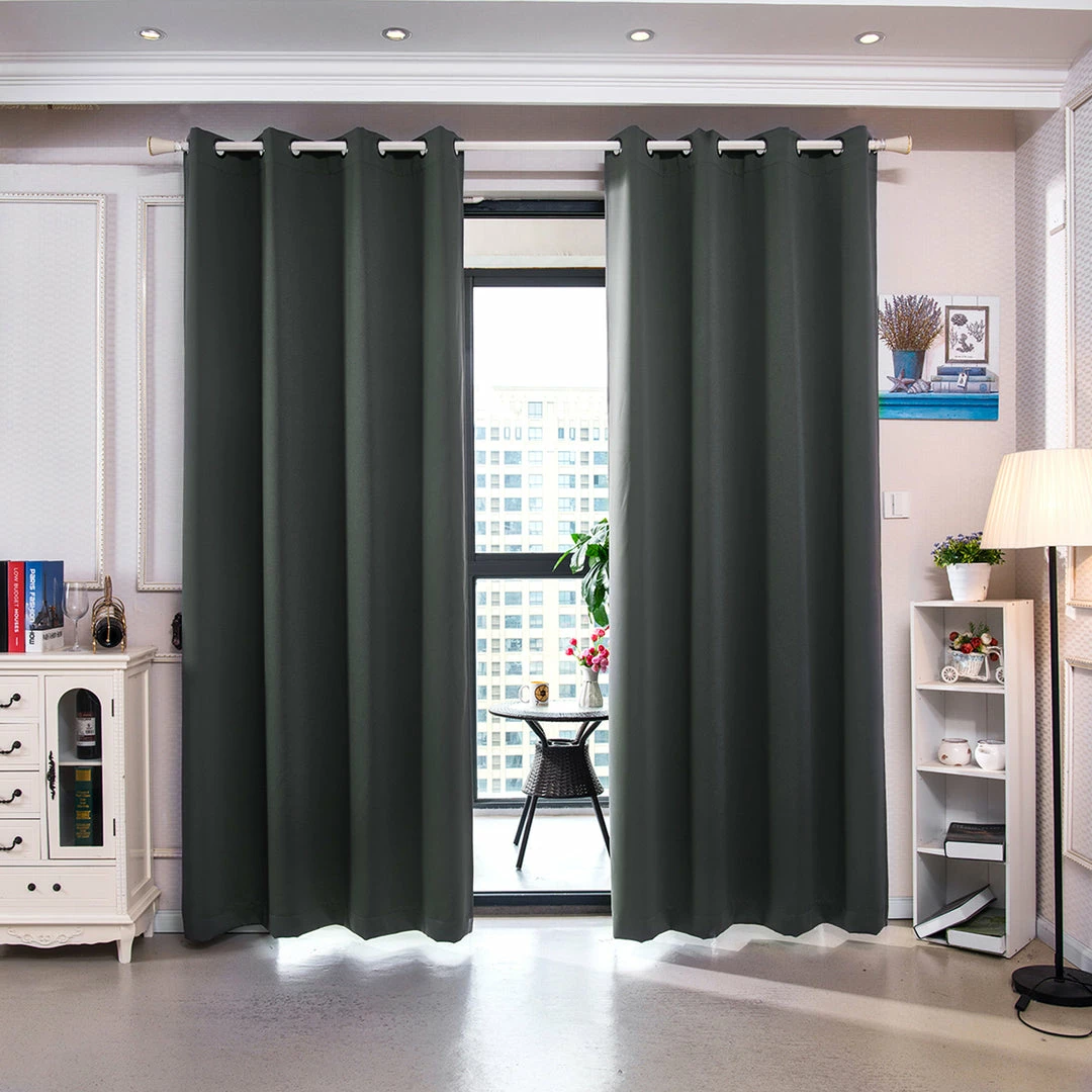 TeamsonUS Teamson Home 96" Delphi Premium Solid Insulated Thermal Blackout Window Curtain Panels With Grommets, Smoke Gray