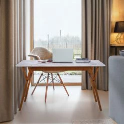 TeamsonUS Teamson Home Ashton Rectangular Marble-Look Dining Table With Wood Base, Marble/Walnut