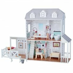 TeamsonUS Teamson Kids Dreamland Farm Dollhouse With 14 Accessories, White/Gray