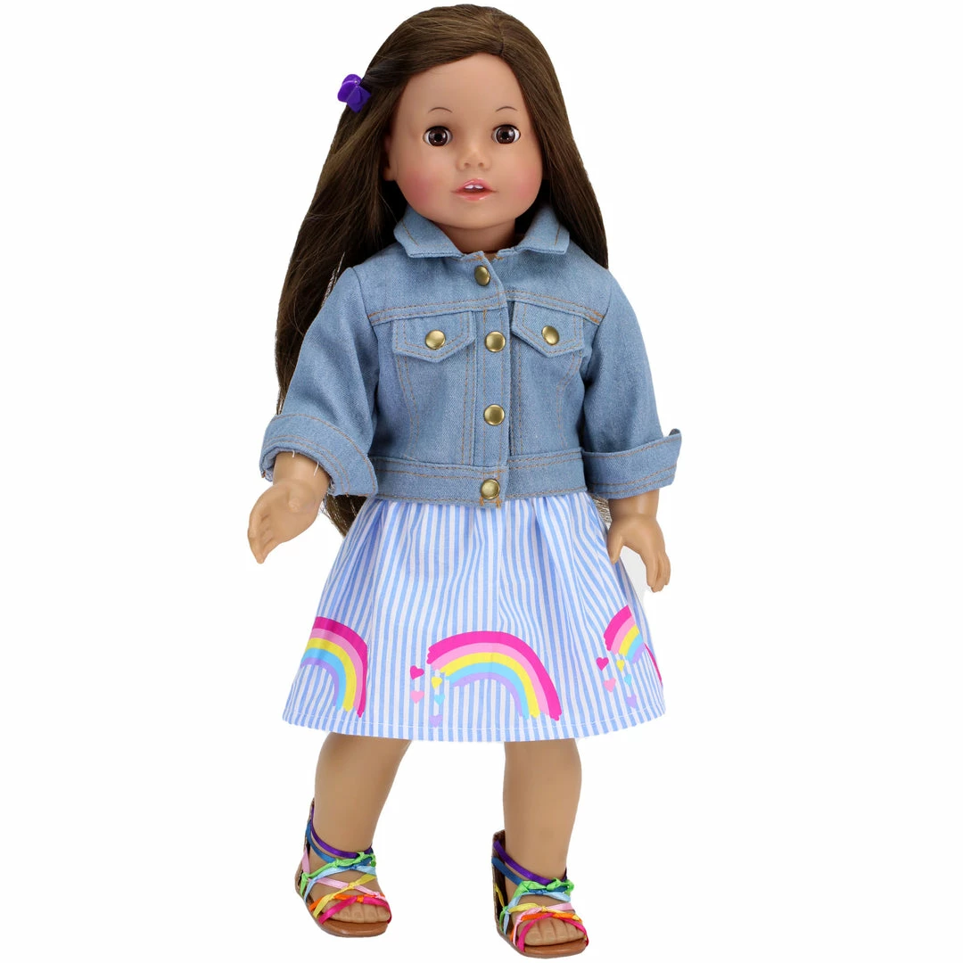 TeamsonUS Kids Sophia's Rainbow Shirt And Striped Skirt For 18" Dolls, Multicolor