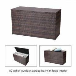 TeamsonUS Teamson Home Outdoor Rattan Wicker 154 Gallon Patio Storage Box With Lining, Brown New