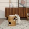 TeamsonUS Teamson Pets Neith Wicker Seagrass 3-Tier Cat Bed Condo With Cushions, Tan/Cream