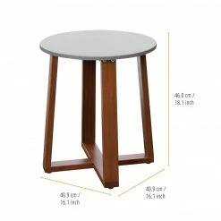 TeamsonUS Teamson Home Outdoor Solid Eucalyptus Wood Patio Side Table With Superstone Cement Top, Gray