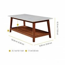 TeamsonUS Teamson Home Kingston Wooden Coffee Table With Storage And Marble-Look Top, Marble/Walnut