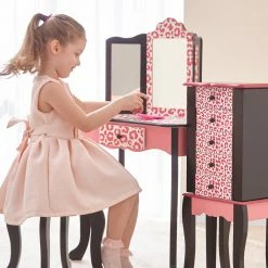 TeamsonUS Kids Fantasy Fields - Fashion Leopard Prints Gisele Play Vanity Set - Pink / Black