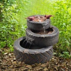 TeamsonUS Teamson Home Outdoor Stacked Aged Tires Fountain