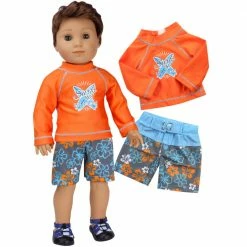 TeamsonUS Sophia's Surf Shirt And Floral Swim Trunks Set For 18" Boy Dolls Kids