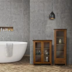 TeamsonUS Teamson Home Avery Wooden 2 Door Floor Cabinet With Storage, Oiled Oak