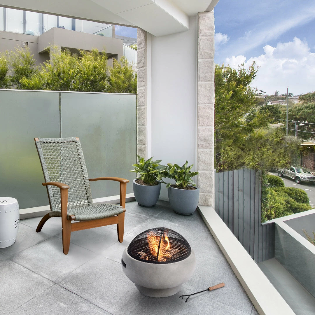 TeamsonUS Teamson Home 21" Outdoor Round Stone Wood Burning Fire Pit With Faux Concrete Base, Gray