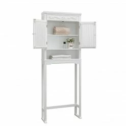 TeamsonUS Teamson Home Lisbon Over The Toilet Space Saver Bathroom Storage Cabinet With Curtained Doors Adjustable Shelves