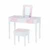 TeamsonUS Fantasy Fields Kids Kate Twinkle Star Vanity Set With Foldable Mirror And Chair, Pink/White