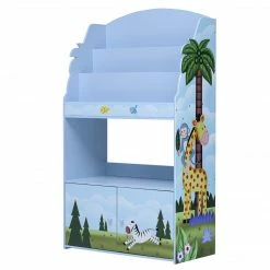 TeamsonUS Fantasy Fields Sunny Safari Kids 3-Tier Wooden Bookshelf With Storage, Multicolor