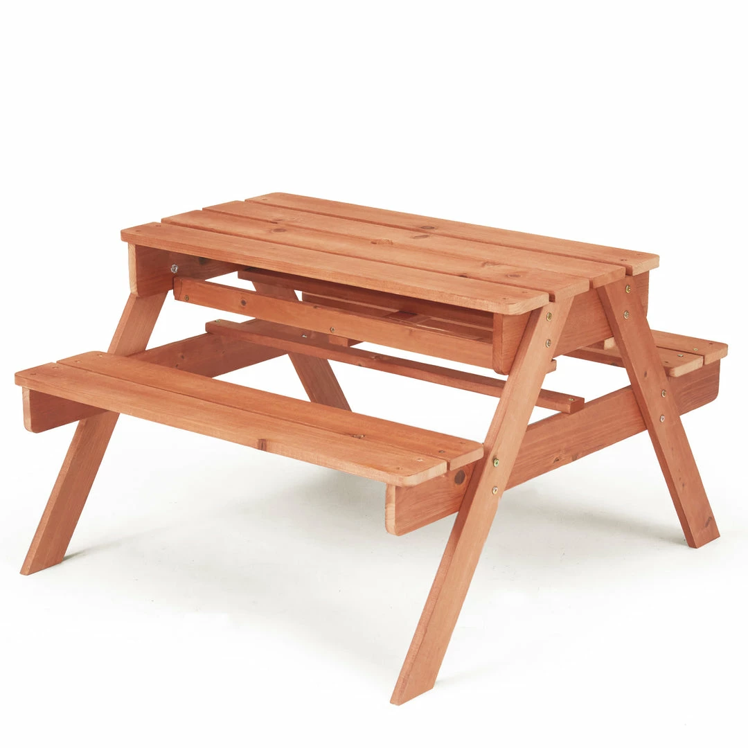 TeamsonUS Teamson Kids Outdoor Wooden Picnic Table With 2 Sensory Bins For Sand/Water Play Plus Accessories, Warm Cherry