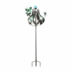 TeamsonUS Teamson Home Outdoor Solar Tulip And Butterfly Kinetic Windmill Sculpture With LED Light, Teal