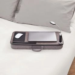 TeamsonUS Teamson Home Trapezi Lap Desk With LED Light, Mouse Pad And Slot, Brown/Gray