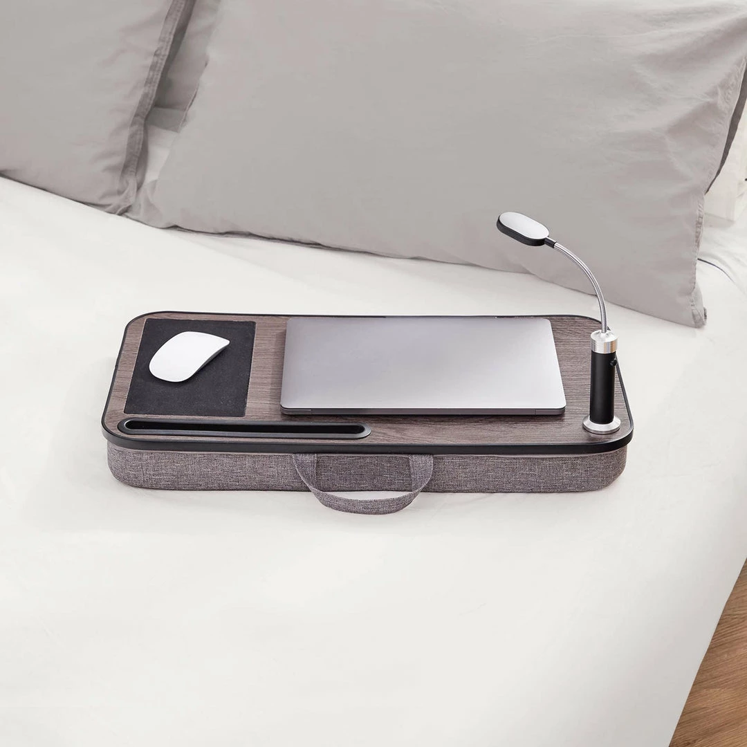 TeamsonUS Teamson Home Trapezi Lap Desk With LED Light, Mouse Pad And Slot, Brown/Gray