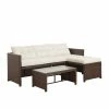 TeamsonUS Teamson Home Outdoor 3-Piece Rattan Patio Sectional Set With Loveseat, Chaise Lounge And Coffee Table, Brown/White