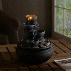 TeamsonUS Teamson Home Tabletop Fountain With LED Light, Stone Gray