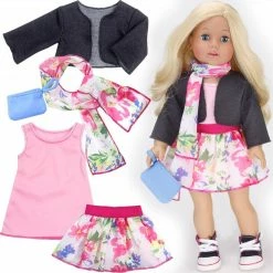 TeamsonUS Kids Sophia's 9 Piece Spring Wardrobe Mix And Match Set With Accessories For 18
