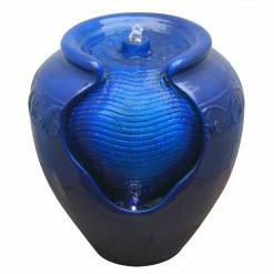 TeamsonUS Teamson Home Outdoor Glazed Pot Floor Fountain With LED Lights, Royal Blue