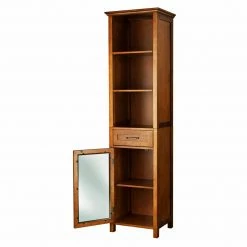 TeamsonUS Teamson Home Oil Oak Finish Bathroom Linen Storage Cabinet With 1 Drawer And 3 Open Shelves, Brown