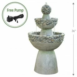 TeamsonUS Teamson Home Outdoor Stone-Look 3-Tier Pedestal Floor Fountain, Gray