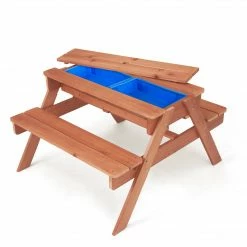TeamsonUS Teamson Kids Outdoor Wooden Picnic Table With 2 Sensory Bins For Sand/Water Play Plus Accessories, Warm Cherry