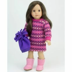 TeamsonUS Sophia's - 18" Doll - Pink Fair Isle Dress, Purple Hat