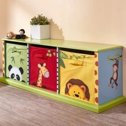 TeamsonUS Fantasy Fields Sunny Safari Kids Wooden Storage Cubby Bench, Green/Blue