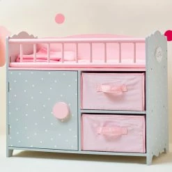 TeamsonUS Olivia's Little World Polka Dots Princess Baby Doll Crib With Storage Closet And Drawers, Gray/Pink Kids