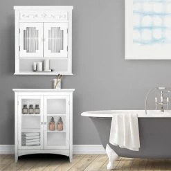 TeamsonUS Teamson Home Lisbon Removable Wooden Wall Cabinet With Drapery-Lined Doors, White